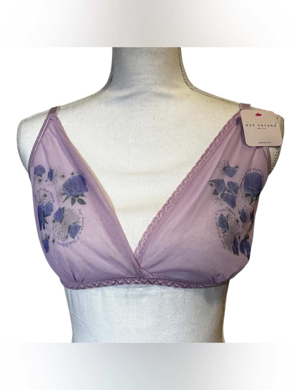 Uye Surana Lavender Floral Sheer Bralette - Large NWT
